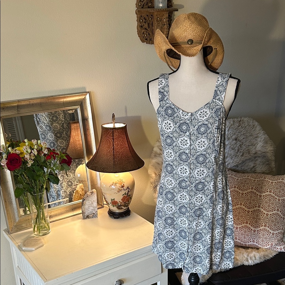 Loft boho Hawaiian Vtg style printed button down mini shift dress 4​
